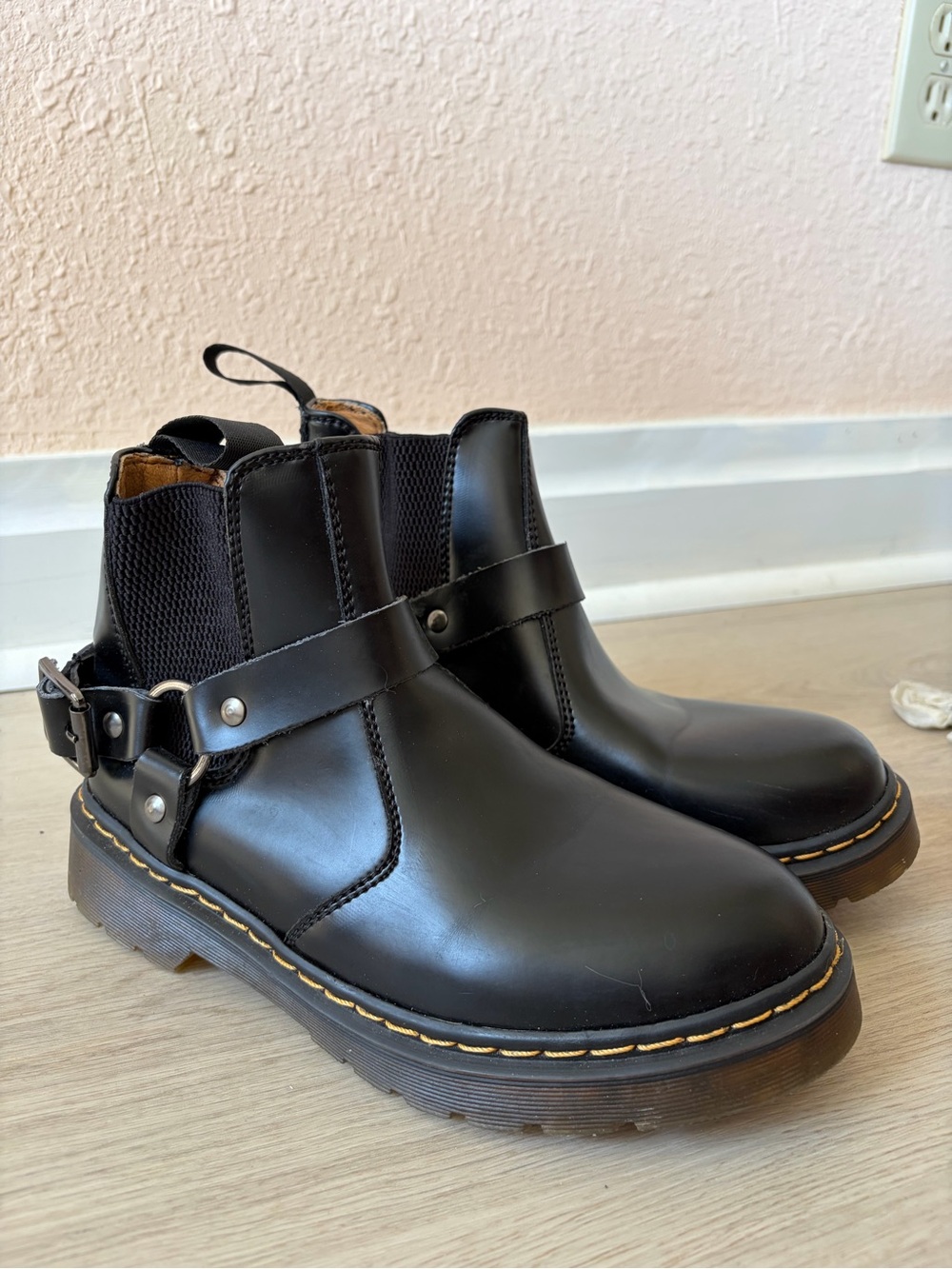 Black Leather Harness Rain Boots - Durable Chelsea Style